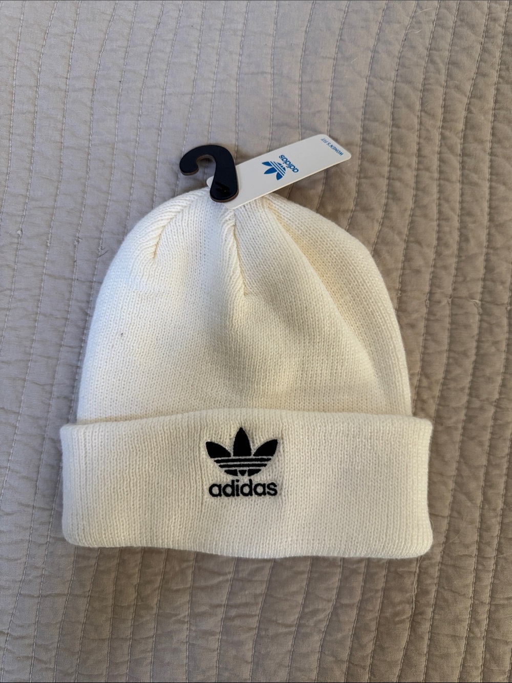 adidas Kids Cream Beanie with Black Trefoil
